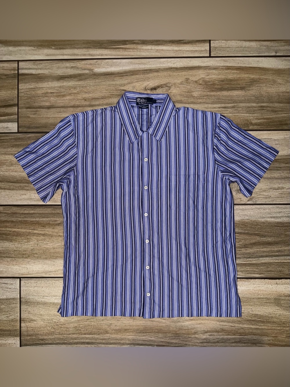 Vintage Polo by Ralph Lauren Blue & White Striped Short-Sleeve Button-Down Shirt